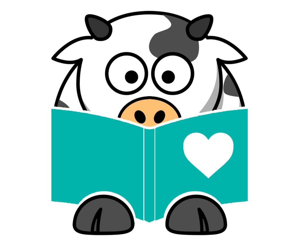 cow reading a book