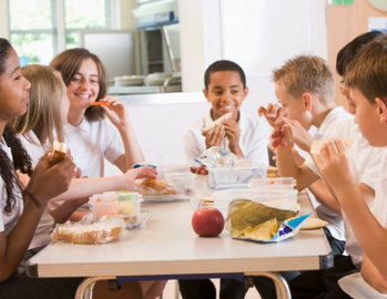Stock image of students eating lunch