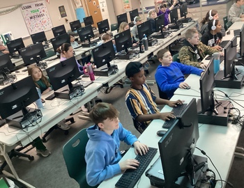 Middle School students working in a computer lab