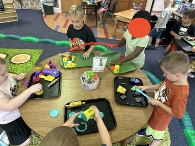 fine motor, centers, young fives, friends, playdoh