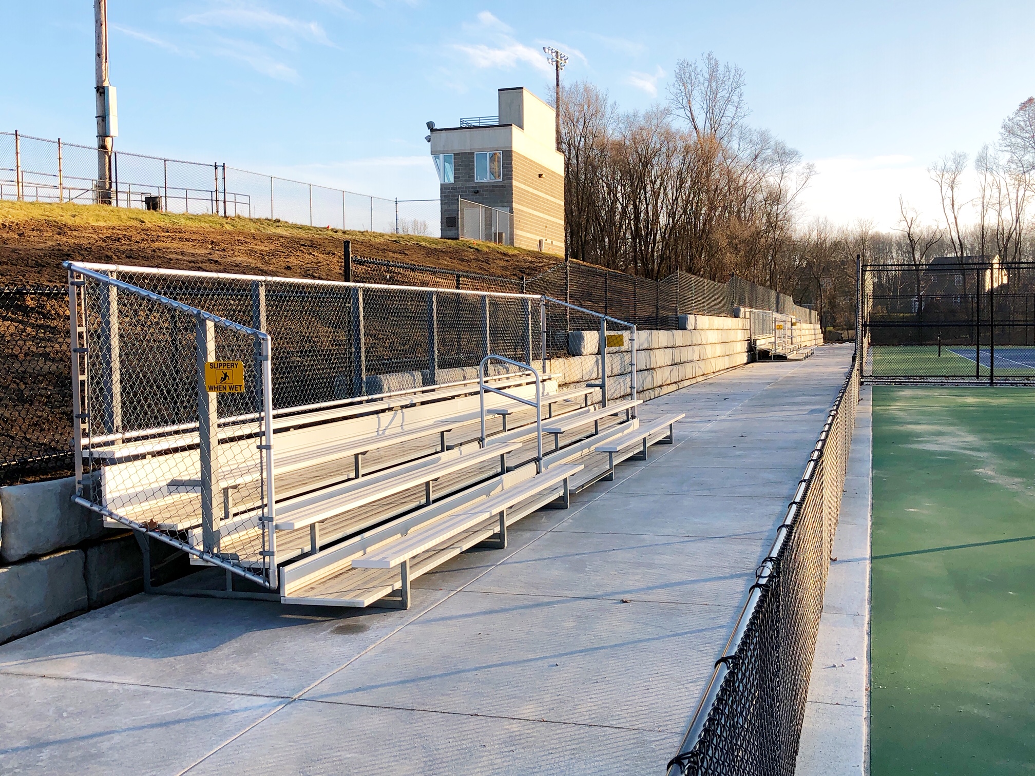 bleachers at the new tennis courts