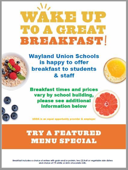 Enjoy Breakfast at School! Prices and serving times vary by location.