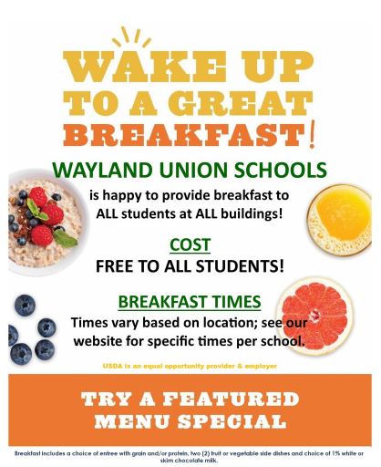 FREE BREAKFAST FOR ALL STUDENTS AT ALL BUILDINGS