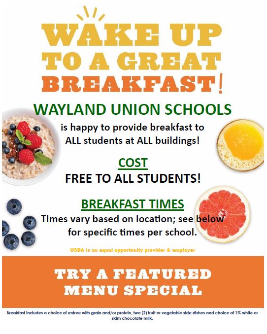 FREE breakfast for ALL students at ALL buildings!
